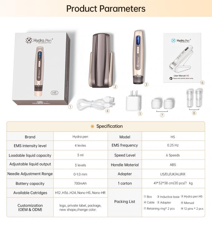 최신 4극 EMS 자동 혈청 어플리케이터 하이드라 펜 H5 페이스 스킨 더마 마이크로니들링 펜 에센스 콜라겐 재생 9